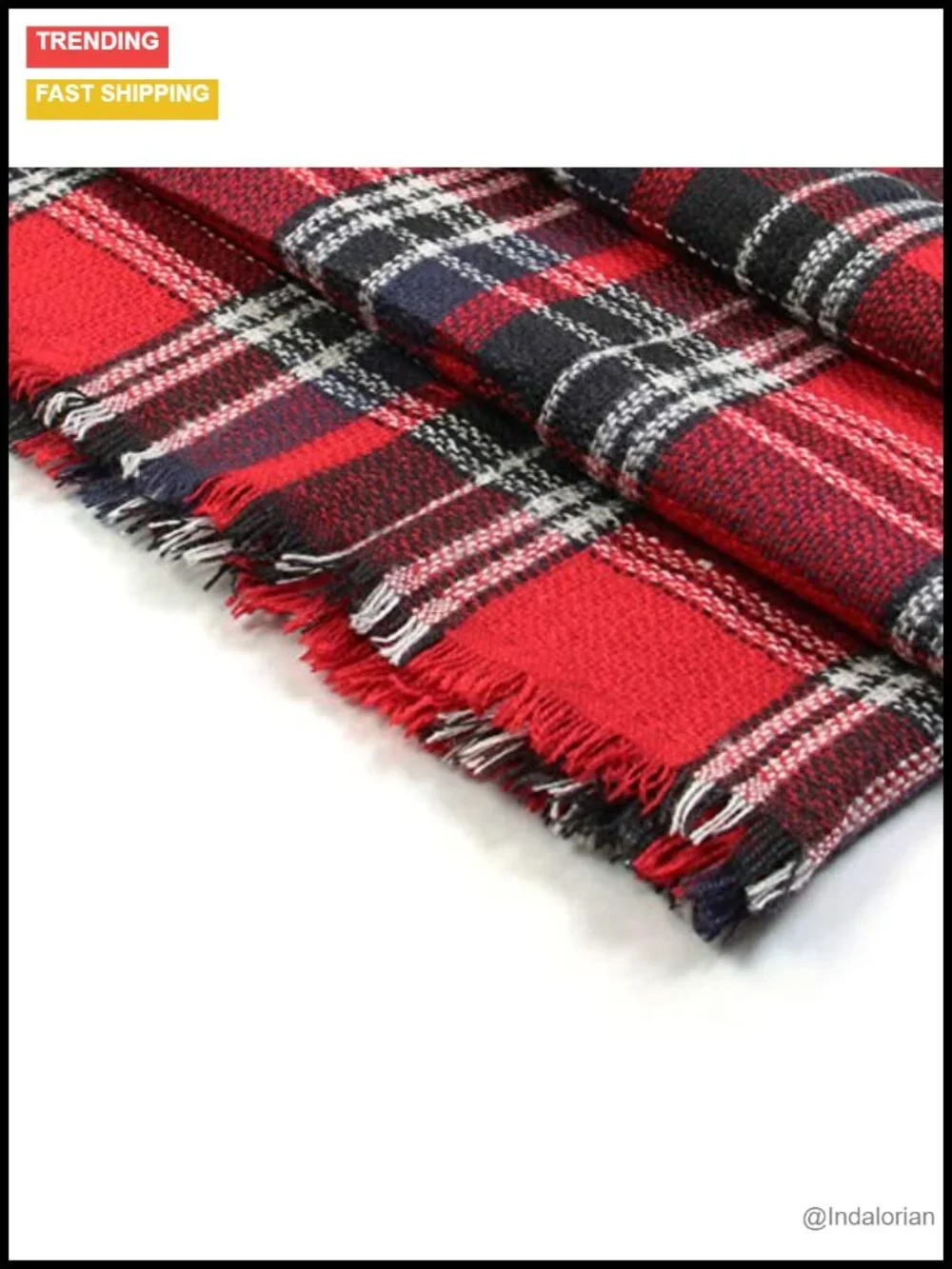 Blanket Infinity Scarf Woven Acrylic Frayed Edge Winter Wrap Large Warm